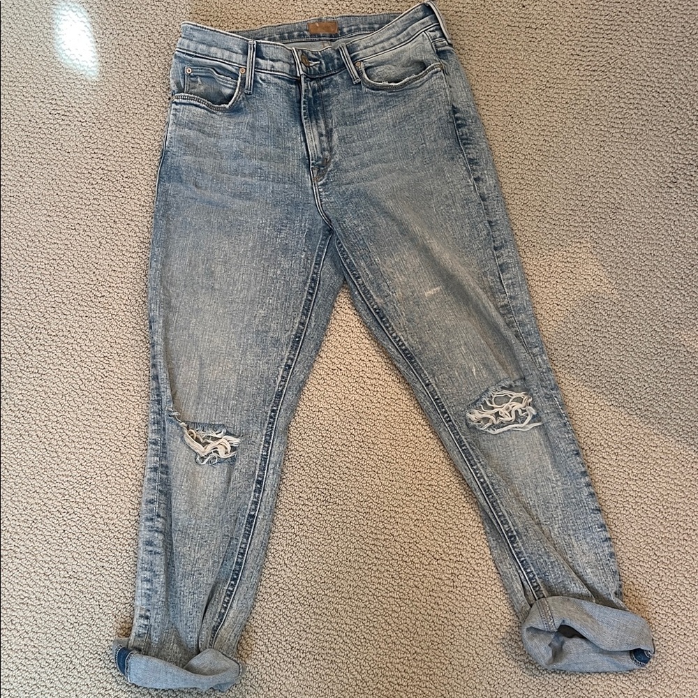 MOTHER Light Blue Distressed Boyfriend Jeans